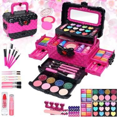 Imagem de Kit de maquiagem infantil para meninas – Kit de maquiagem infantil para meninas, brinquedos de princesa de verdade, maquiagem lavável para meninas, cosméticos não tóxicos para crianças de 3 a 12 anos