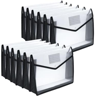 Imagem de Pasta de arquivo expansível de plástico, pastas envelope para documentos, suporte organizador de pasta de arquivos com fecho de pressão, pasta de arquivos transparente à prova d'água, grande