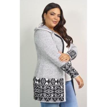 Imagem de Poncho Capa Feminino Tricot Mousse Premium Touca Plus Size-Feminino