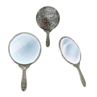 Imagem de Espelho de Mão Redondo Princesas Para Maquiagem - Livre Atacado, Prata