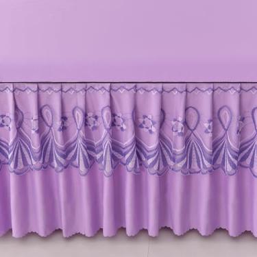 Imagem de Saia de cama queen size, saia de cama elástica de 4 lados, acabamento de renda FU, ajuste possível com babado elástico ao redor da capa de cama (vermelho, solteiro/99 x 190 cm) (roxo queen/152 x 203