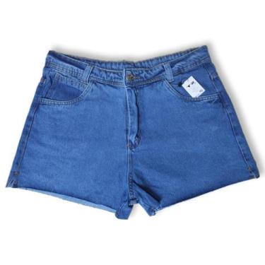 Imagem de Short Jeans Plus Size Barra Fio Cintura Alta Azul Liso Com bolso 48 ao