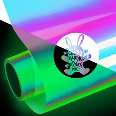 Imagem de GIRAFVINYL Vinil opala holográfica que brilha no escuro - vinil permanente branco a verde de 3 m x 3 cm para decoração DIY, funciona com todas as máquinas de corte