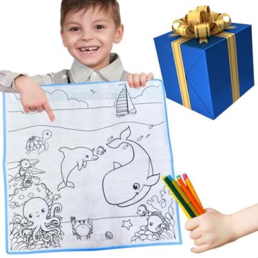 Imagem de Kit Tapete Infantil Para Colorir Lavável Reutilizável com 12 Canetinhas Brinquedo Educativo Criativo Sustentável Menino Menina Coordenação Motora Criatividade Presente Natal Crianças (Fundo do Mar)