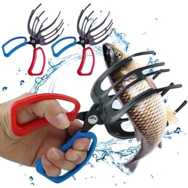 Imagem de Pinça de pesca com 3 garras, grampo de controle de peixe de metal com aderência antiderrapante, alicate multifuncional que economiza trabalho para a maioria dos peixes de água doce, 2 peças