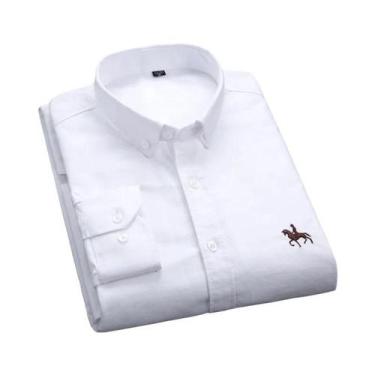 Imagem de Camisa Oxford Masculina de Algodão - Manga Comprida, Bordada, Amarela,
