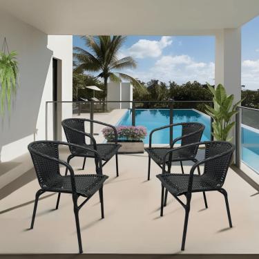 Imagem de Kit Conjunto 4 Cadeira de Junco Ravena Área Piscina Jardim Terraço em Aço Fibra Sintética