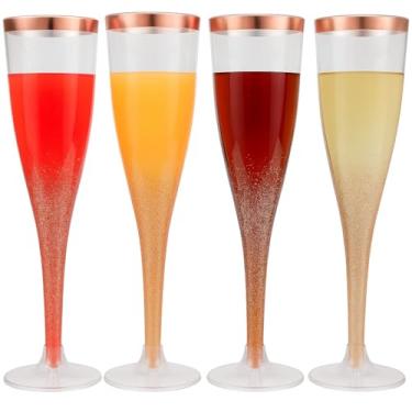 Imagem de Oojami 30 peças de plástico transparente com glitter ouro rosa vidro clássico como champanhe festas de casamento brindando flautas