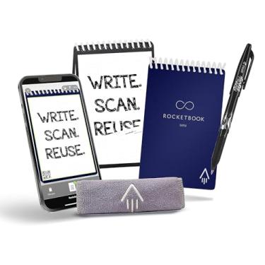Imagem de Caderno reutilizável inteligente Rocketbook EVR-M-K-CDF, com 1 caneta Pilot Frixion e 1 pano de microfibra, tamanho mini 8,9 x 14 cm, Midnight Blue