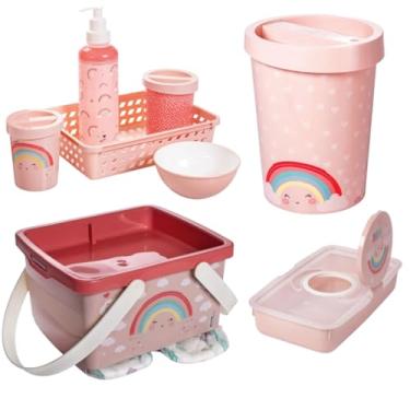 Imagem de Kit Higiene Bebê 4 Pçs Plasútil Lixeira Porta Fraldas Lenços (Arco-Íris)
