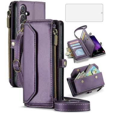 Imagem de Asuwish Capa de telefone para Samsung Galaxy S24 FE 5G capa carteira com zíper com protetor de tela de vidro temperado e suporte de cartão com bloqueio RFID acessórios de celular S 24 EF AI S24FE 24S