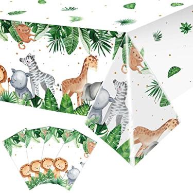 Imagem de Jungle Safari Party Tablecloth Wild One Tablecloth Animal Print Table Cover Sage Green Baby Shower Decorations Zoo Plastic Table Cover for Boys Kids Birthday Decoration Supplies, 108 x 54 Inch (4)