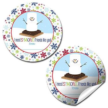 Imagem de Etiquetas adesivas S'More Snowmen Friendship Thank You, 40 adesivos de círculo de festa de 5 cm da AmandaCreation, ótimos para lembrancinhas de festa, selos de envelope e bolsas de brindes