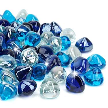 Imagem de Diamantes de vidro de fogo mistos Mr. Fireglass de 4,5 kg para lareira e Lanscaping - Pedras de fogo de alto brilho de 2,5 cm com cores mistas (azul cobalto++gelo cristal + azul caribenho)