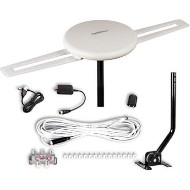 Imagem de Five Star Antena HDTV (2020) – Antena de TV externa amplificada omnidirecional de 360° até 250 km interno/externo, RV, sótão 4K 1080P UHF VHF suporta kit de instalação de 4TVs e poste de montagem