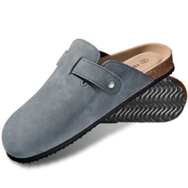 Imagem de KEMISANT Sandália feminina Clogs Mules com forro de lã unissex, palmilha de cortiça acolchoada com espuma viscoelástica, Cinza claro3473, 10 Women/8 Men