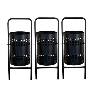 Imagem de Kit 3 Lixeiras Pátios Parques Calçada Rua Redonda Tela 113cm - Metal M