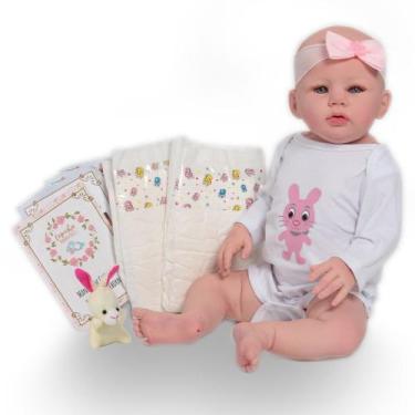 Imagem de Boneca Reborn Realista Menina Abigail Com Pelúcia 10 Itens - Cegonha R