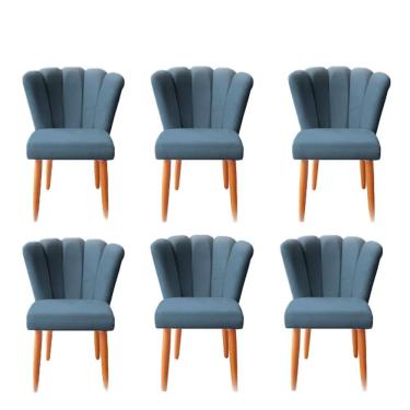 Imagem de Kit 6 Cadeiras De Jantar Estofadas Reforçada Decorativa Pétala Suede Azul Marinho