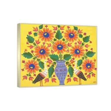 Imagem de RYLJCZ Impressão de arte famosa por Maria Primachenko. Reprodução de pintura famosa. Imagens em tela emoldurada para decoração de sala de estar (linda primavera) 55 x 66 cm (21,5 x 26 polegadas