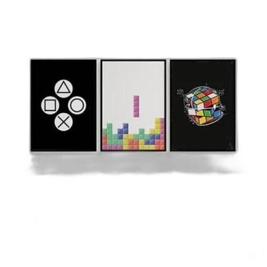 Imagem de Kit Quadros Gamer Cubo Mágico Tetris 33X24Cm 3 Peças - Quadros On-Line