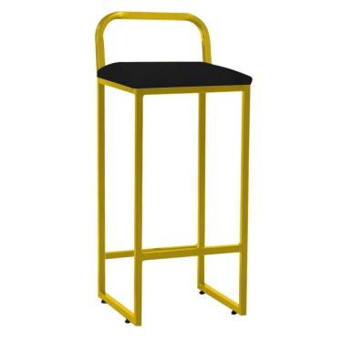 Imagem de Banqueta Alta Luffi Com Encosto Bar Balcão Bistrô Ferro Dourado Sintético Preto