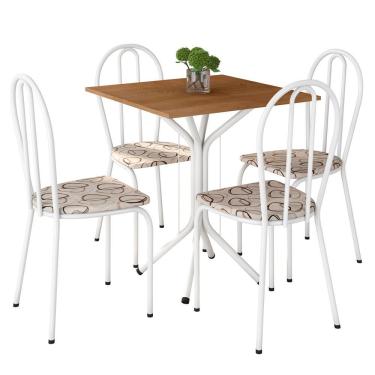 Imagem de Kit Mesa De Jantar Thaisa 67,5cm Com 04 Cadeiras Texas Cedro Ferro Branco - Pallazio