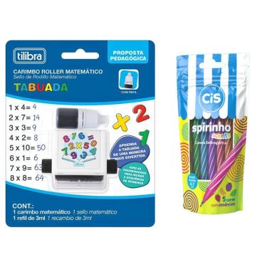 Imagem de Kit Caneta Spirinho Scents 5 Cores + Carimbo Roller Matemático Tabuada
