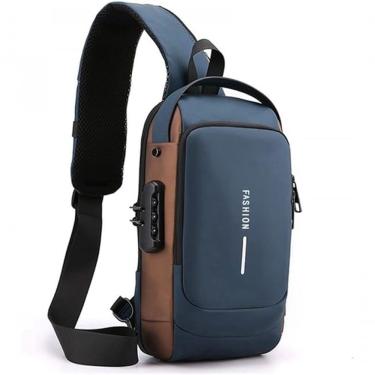 Imagem de Pochet Masculina Com Cadeado à Prova D'água Anti-roubo Azul Com Dourado