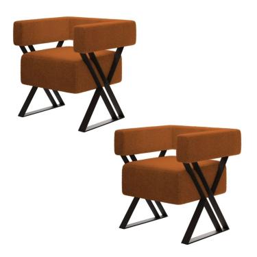Imagem de Kit 2 Poltrona Decorativa Kira Pés Metal Estilo Industrial Bouclé Terracota