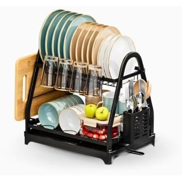 Imagem de Escorredor e Organizador de Louças Inox Preto, Suporte Multifuncional, Secador de Pratos, Porta Talheres, Ideal para Cozinha Compacta (Preto)