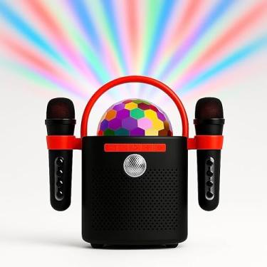Imagem de Karaokê Portátil Retrô com Efeitos de Luz de Balada, Festa, Caixa de Som Bluetooth com Microfone e Globo de Luz LED - Entrada Auxiliar, Cartão SD e 10W de Potência – À Prova d’Água IPX6 (Preta)