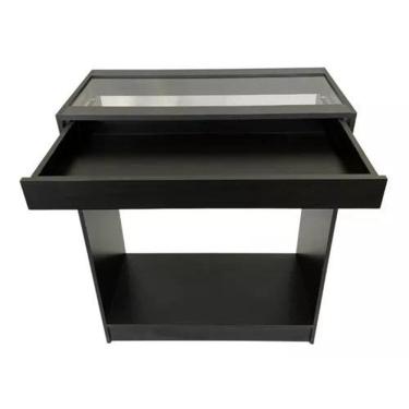 Imagem de Balcão Central Arara Loja Com Vidro Embutido E Gaveta 100% Mdf Preto - Suprema Móveis