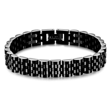 Imagem de MYNENEY Pulseira masculina de aço inoxidável de 10 mm, pulseira de corrente de elos de relógio para homens prata/ouro/preto 19 cm / 21 cm de comprimento joia masculina clássica, 7.48in, Aço inoxidável