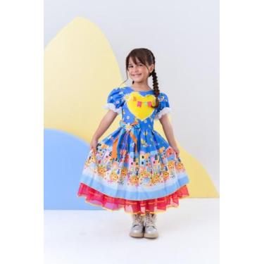 Imagem de Vestido Infantil Junino Azul Colorido Festa Folia Premium - JUNINOS, 4
