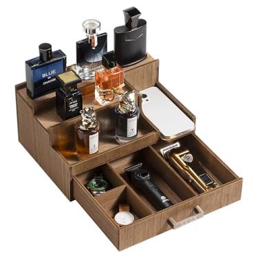 Imagem de Wishtofly Organizador De Colônias Para Homens, Expositor Perfumes 3 Níveis Com Gaveta E Compartimentos Ocultos, Elegante Cômoda Madeira Ótimo Presente Homens/Pais, Marrom