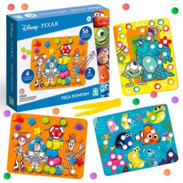 Imagem de Jogo Didático Montessori Pega Pom Pom Disney Pixar Com 56 Pompons Para