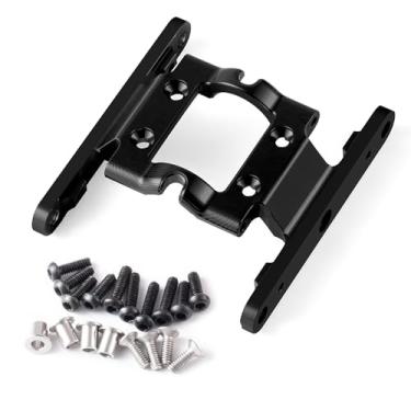 Imagem de MORFUM CNC Aluminum Skid Plate Transmission Mount Bracket Gearbox Base Center Frame Brace Plate Compatible with FMS FCX18 LC80 1/18 RC Crawler Car Upgrades (Black)