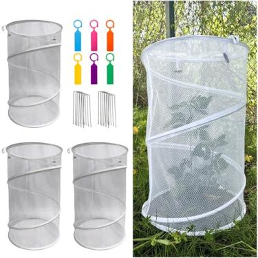 Imagem de Pacote com 4 capas de plantas pop-up de 58 x 35 cm - proteção instantânea de jardim com 12 pinos e 6 etiquetas, protetores de malha de jardim reutilizáveis para vegetais, frutas, flores - Rede