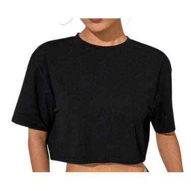 Imagem de Cropped Feminina Manga Curta Gola Redonda - Pereiras , Preto, M