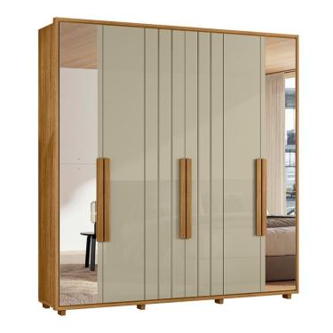 Imagem de Guarda-roupa Casal Portinari Ripado 6 Portas 4 Gavetas 2 Portas C/ Espelho - 7 Decor Cumaru E Opala