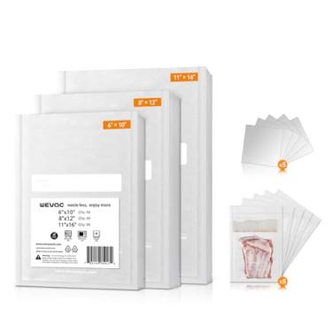Imagem de Wevac Sacos seladores a vácuo, 150 galões 28 x 41 cm, e 15 x 25 cm, 5 sacos de bloco de líquidos e 5 peças de proteção óssea, resistente para armazenamento de alimentos, sous vide e preparação de
