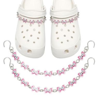 Imagem de CIKKITZ Corrente de sapato brilhante para sandálias de tamanco, 2 peças de pingentes de corrente de sapato borboleta para mulheres, lindos pingentes de decoração de sapatos DIY para lembrancinhas de