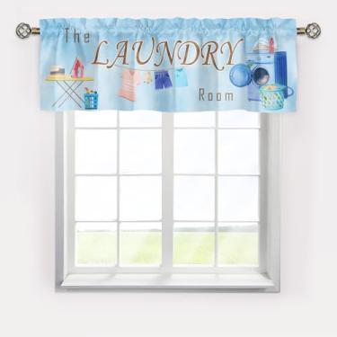 Imagem de Hliyty Cortinas para lavanderia sanefa com bolso para varão, blecaute, pequenas sanefas, cortina curta para decoração de janela para casa de banho rural