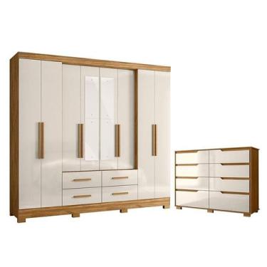 Imagem de Guarda Roupa Casal San Lorenzo com Espelho e Cômoda Georgia Freijó Off