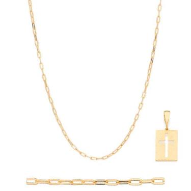 Imagem de Cordão Masculino Com Pingente Banhados A Ouro 18k Rommanel Tamanho 70c