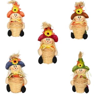 Imagem de Kit 5 Espantalhos Cesto 26X11Cm Decoração De Festa Junina