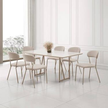 Imagem de Conjunto para Sala de Jantar com 6 Cadeiras Betina Champagne/Bege/ Off White