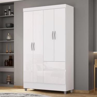 Imagem de Guarda Roupa Solteiro Pequeno Ideal 4 Portas 2 Gavetas Branco - Vila R