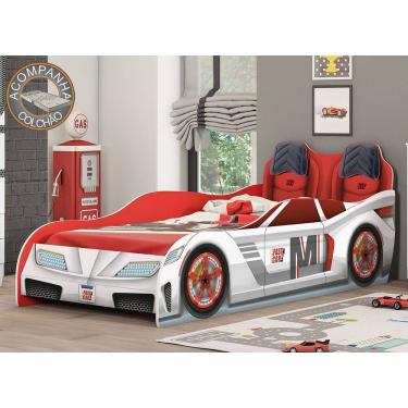 Imagem de Cama Infantil Carros Fast Car Branco/ Vermelho Móveis Estrela + Colchão Gazin
